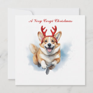 Personalize Christmas Corgi with Reindeer antlers Card