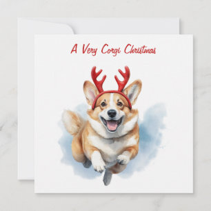 Personalize Christmas Corgi with Reindeer antlers Holiday Card