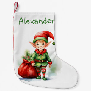 Personalize Christmas elf with a sack of gifts Small Christmas Stocking