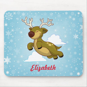 Personalize Christmas Flying Reindeer Mouse Pad
