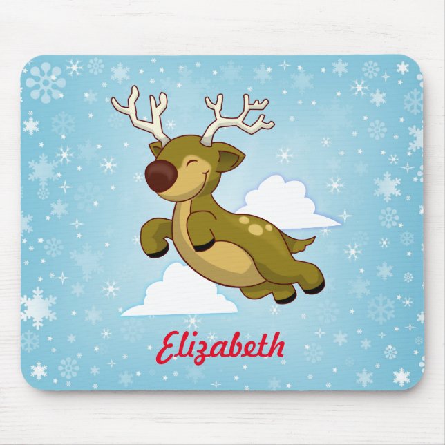 Personalize Christmas Flying Reindeer Mouse Pad (Front)