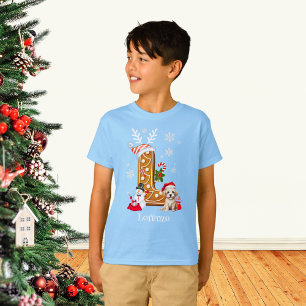 Personalize Christmas Gingerbread Alphabet L Boy   T-Shirt