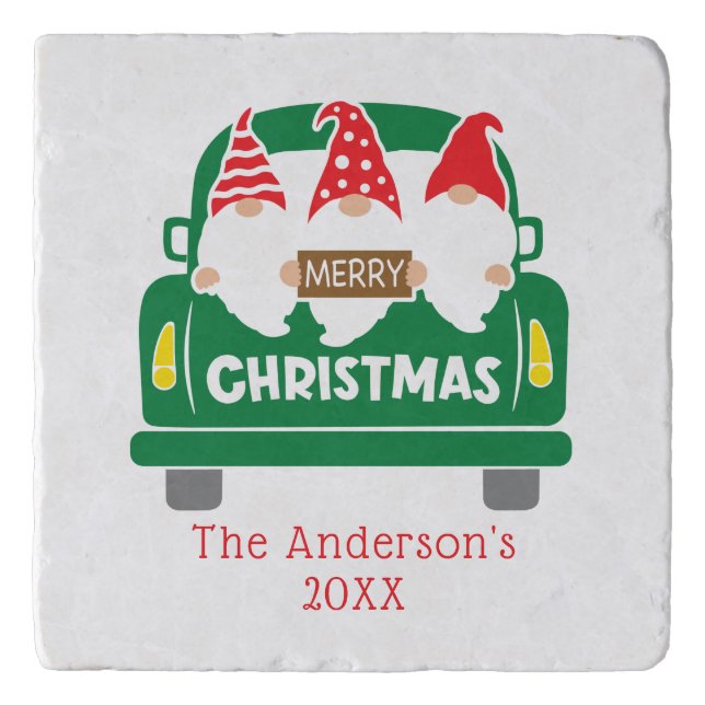 Personalize Christmas Gnomes Truck Christmas Trivet (Front)