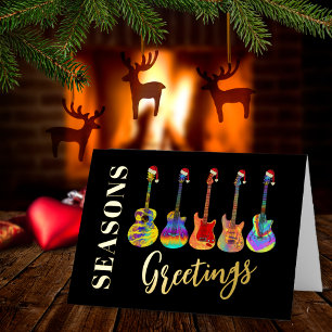 Personalize Christmas Guitar Seasons Greeting Gold Foil Holiday Card