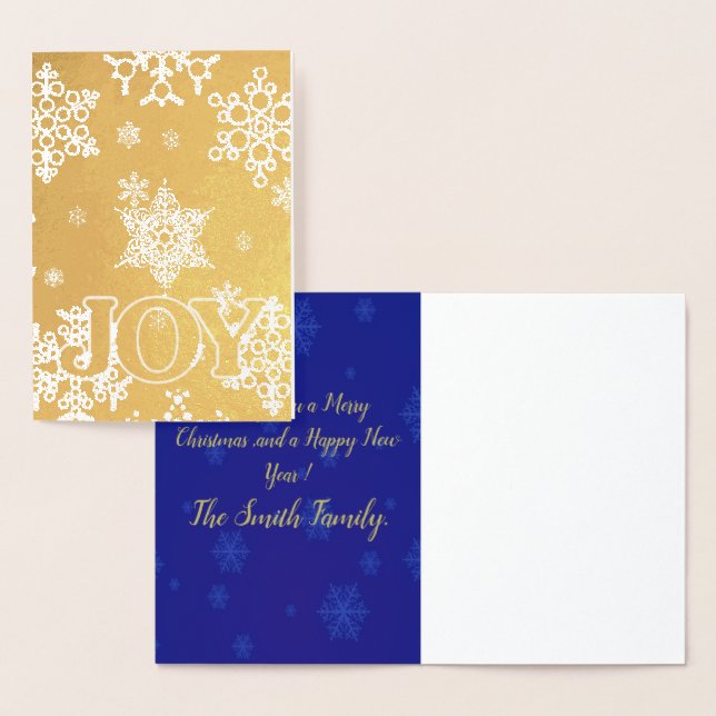 Personalize Christmas JOY Snowflake Pattern Custom Foil Card (Display)