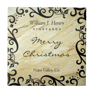 Personalize Christmas Marble Scroll Wine Ceramic Tile