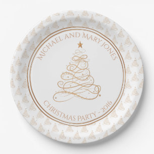Personalize: "Christmas Party" Golden Tree Paper Plates