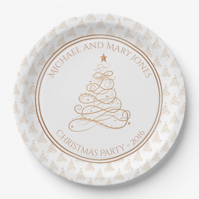 Personalize: "Christmas Party" Golden Tree Paper Plates (Front)
