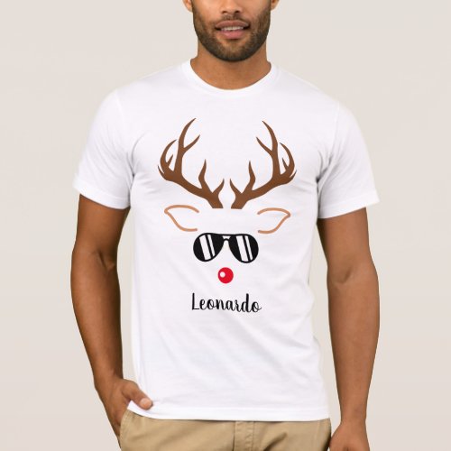 Personalize Christmas Reindeer sunglasses red nose T_Shirt