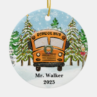 Personalize Christmas School Bus Driver Gift Ceramic Ornament