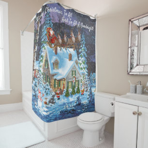 Personalize Christmas Winter Scene Santa Sleigh Sh Shower Curtain