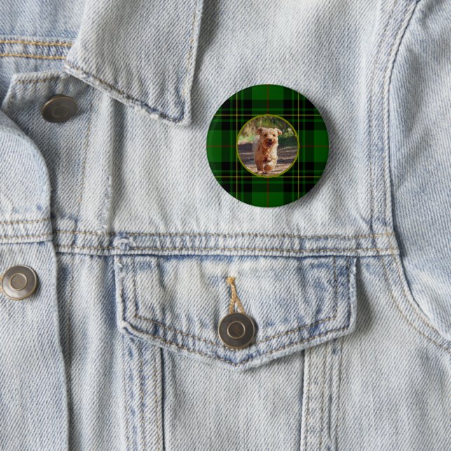 Personalize Clan  Forbes Scottish Tartan Green Dog Button (In Situ)