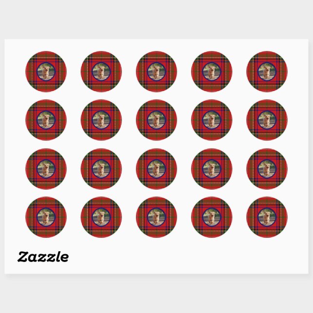 Personalize Clan Stewart Tartan Dog Picture Classic Round Sticker (Sheet)