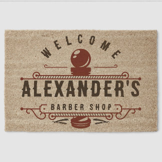 Personalize Classic Barber Shop Fiber Doormat