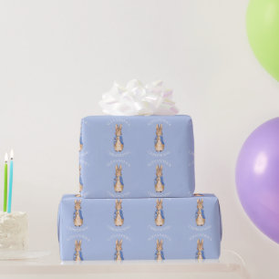 Personalize Classic bunny blue jacket Christening Wrapping Paper