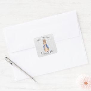 Personalize classic bunny rabbit Christening Square Sticker