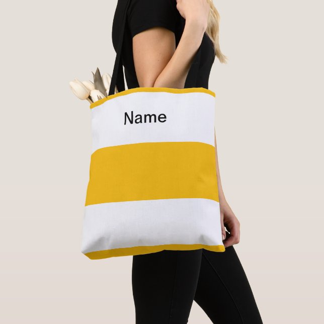 Personalize Classic Lemon Yellow +  White Stripes Tote Bag (Close Up)