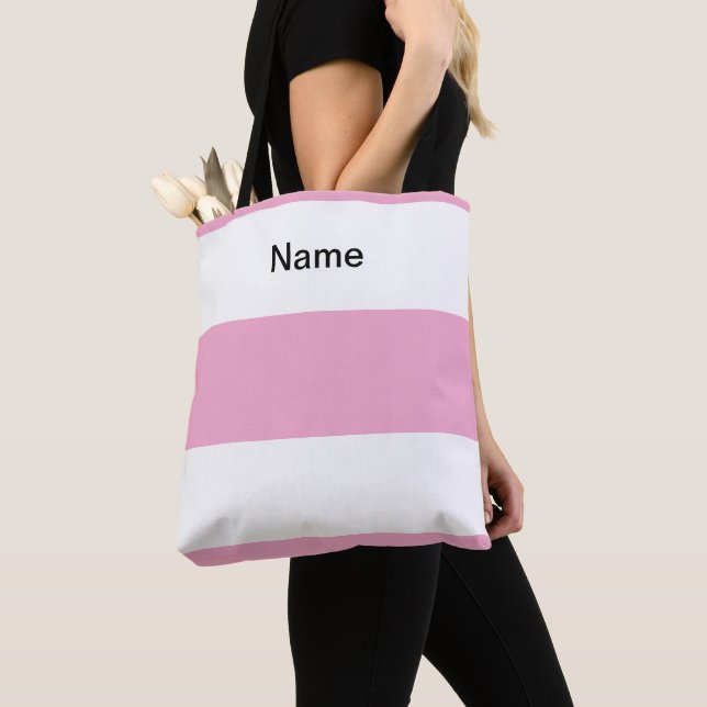 Personalize Classic Pastel Pink +  White Stripes Tote Bag (Close Up)