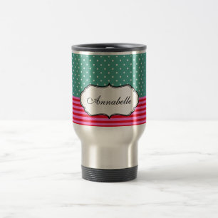 Personalize Classic Polkadots Stripes Teal Pattern Travel Mug