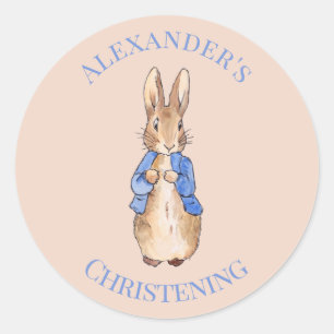 Personalize classic rabbit Christening Round Sticker