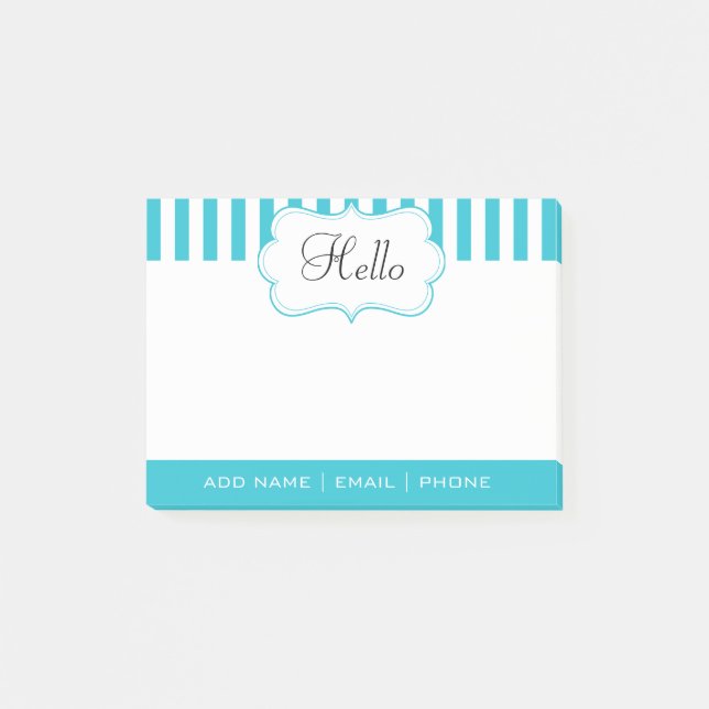 Personalize Classy Aqua Blue Stripes Post-it Notes (Front)