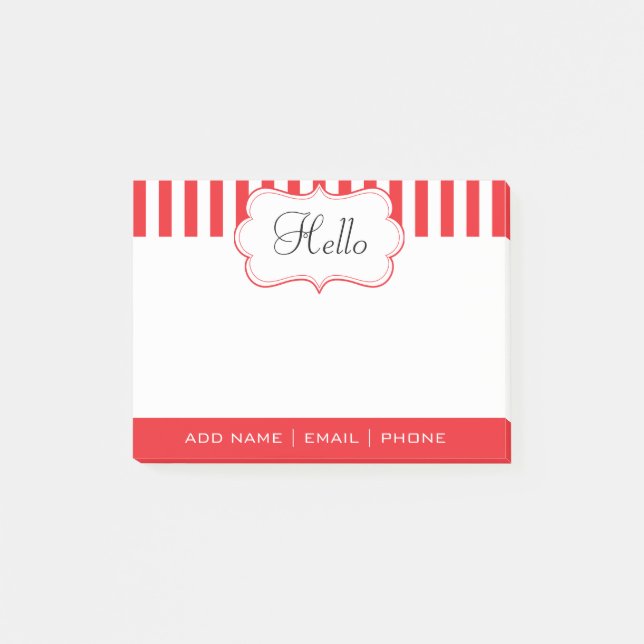 Personalize Classy Poppy Red Stripes Post-it Notes (Front)