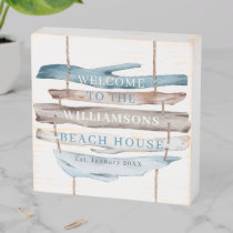 Personalize Coastal Driftwood Welcome Beach House Wooden Box Sign