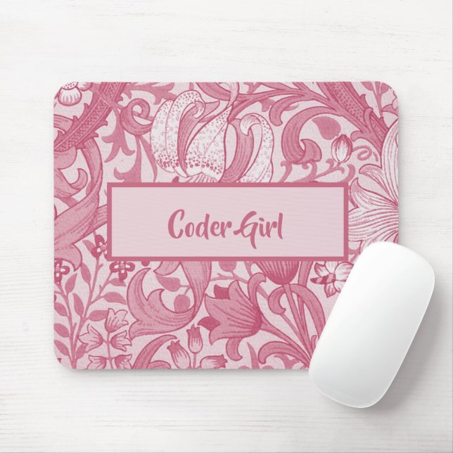 Personalize Coder Girl Pink Floral Drawing Mouse Pad (With Mouse)