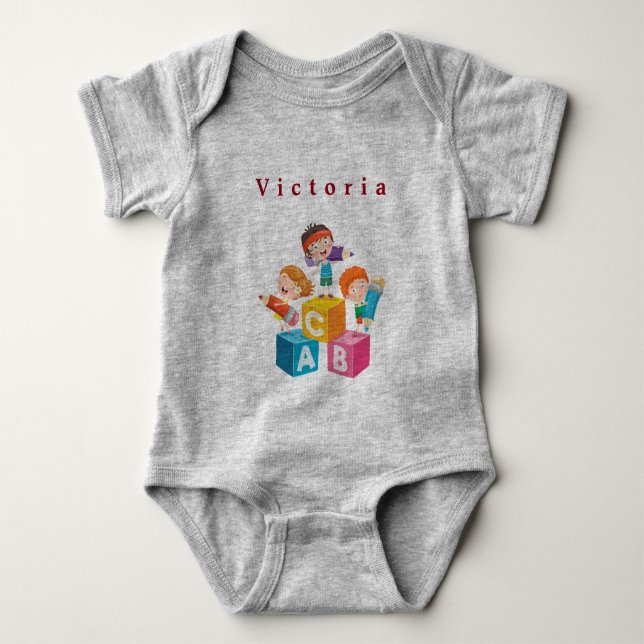 Personalize Colorful Alphabet Block Letters        Baby Bodysuit (Front)