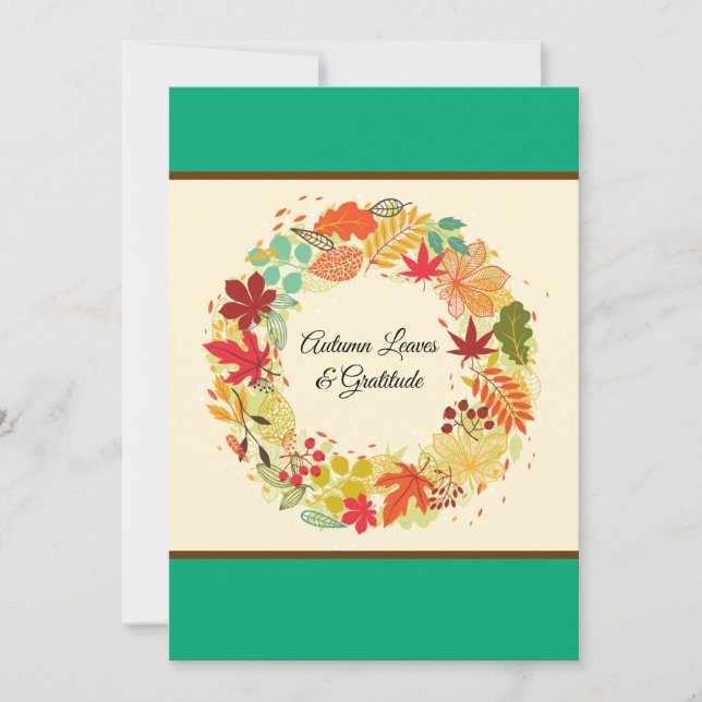 Personalize Colorful Autumn Leaves Wreath Greeting Holiday Card (Front)