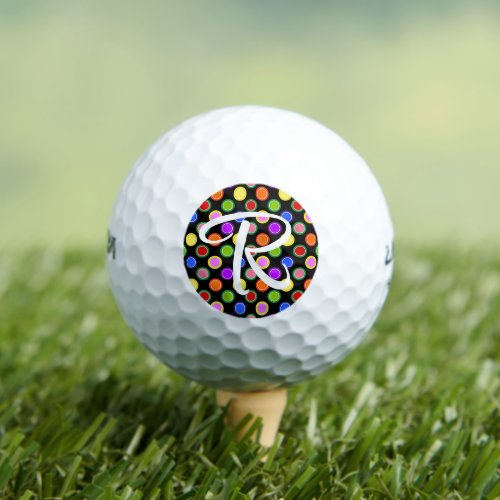 Personalize Colorful Candy Fruit Polka Dots Black Golf Balls