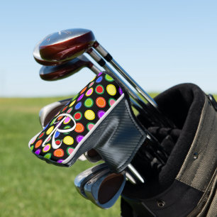Personalize Colorful Candy Fruit Polka Dots, Black Golf Head Cover