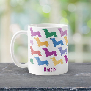 Personalize Colorful Dachshund Lover Whimsical Coffee Mug