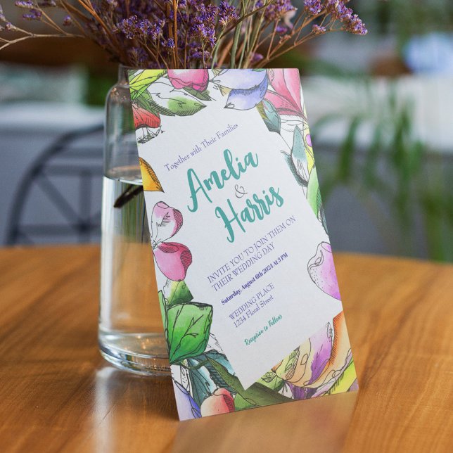 Personalize Colorful Outlined Flower Invitation (Creator Uploaded)