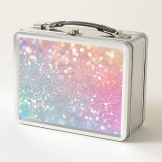 PERSONALIZE - Colorful Pastel Glitter Metal Lunch Box