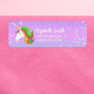Personalize Colorful Unicorn Glitter Label
