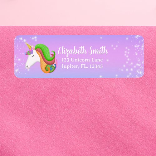 Personalize Colorful Unicorn Glitter  Label