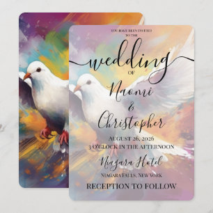 PERSONALIZE: Colorful White Dove Flying Wedding Invitation