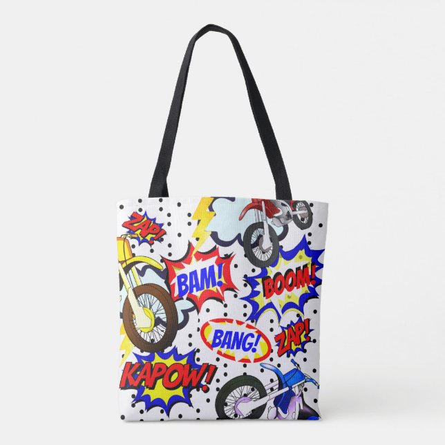 Personalize Comic Book Mototcycles, Speach Bubbles Tote Bag (Back)