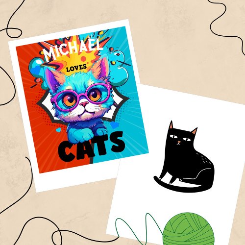 Personalize Comic Book Style Loves Cats Poster