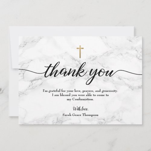 Personalize Confirmation Grey Marble Gold cross