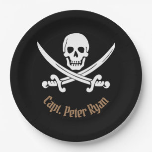 Personalize Cool Pirate Sign Paper Plates