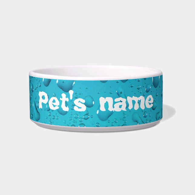 Personalize Cool water drops blue pet bowl (Front)