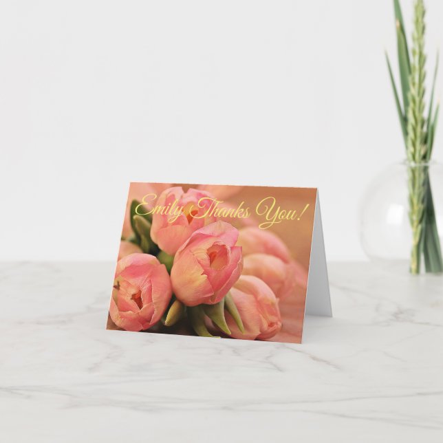 Personalize Coral Tulips Thank You Card (Front)