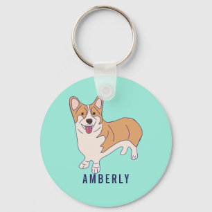 Personalize Corgi Dog Mint Green Keychain
