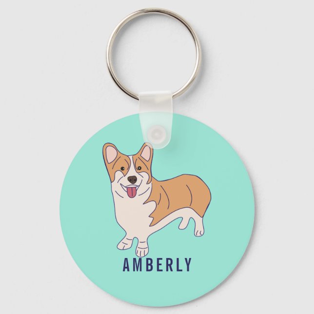 Personalize Corgi Dog Mint Green Keychain (Front)