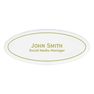 Personalize: Corporate Minimal Gold & White Oval Name Tag