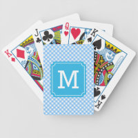 Personalize Country Baby Blue Gingham Monogram Bicycle Playing Cards