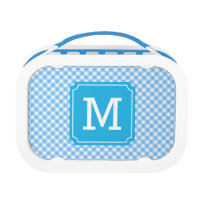 Personalize Country Baby Blue Gingham Monogram Lunch Box