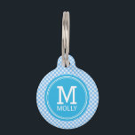Personalize Country Baby Blue Gingham Monogram Pet ID Tag<br><div class="desc">Monogrammed pet tag featuring a stylish adorable baby blue gingham pattern. Personalize it by replacing the placeholder text. For more options such as to change the font and it's size click the "Customize it" button. *Please note that the Zazzle Watermark that appears in the zoom preview will not appear on...</div>